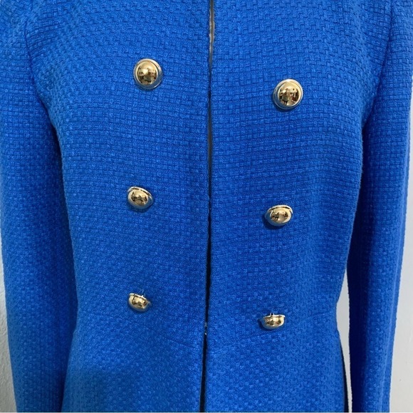 Zara Women Blue High Neck Double Breasted Textured Tailored Cotton Blazer Size M - Picture 15 of 17